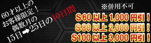 【シルバー割引】60歳以上のお客様限定！偶数月の15日～25日の10日間